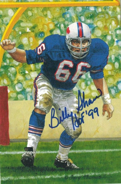 Billy Shaw Signed Buffalo Bills Goal Line Art Card in blue w/HOF 99-Powers Sports Memorabilia
