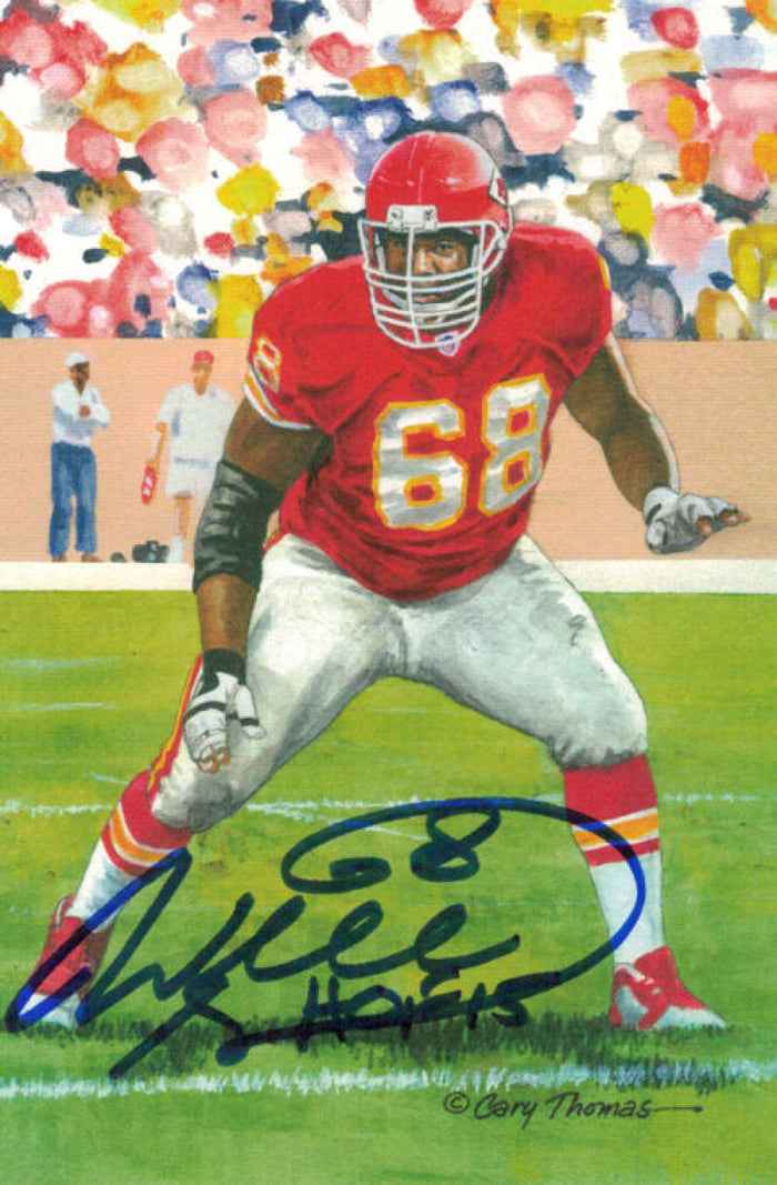 Will Shields Signed Kansas City Chiefs Goal Line Art Card (Blue) HOF-Powers Sports Memorabilia