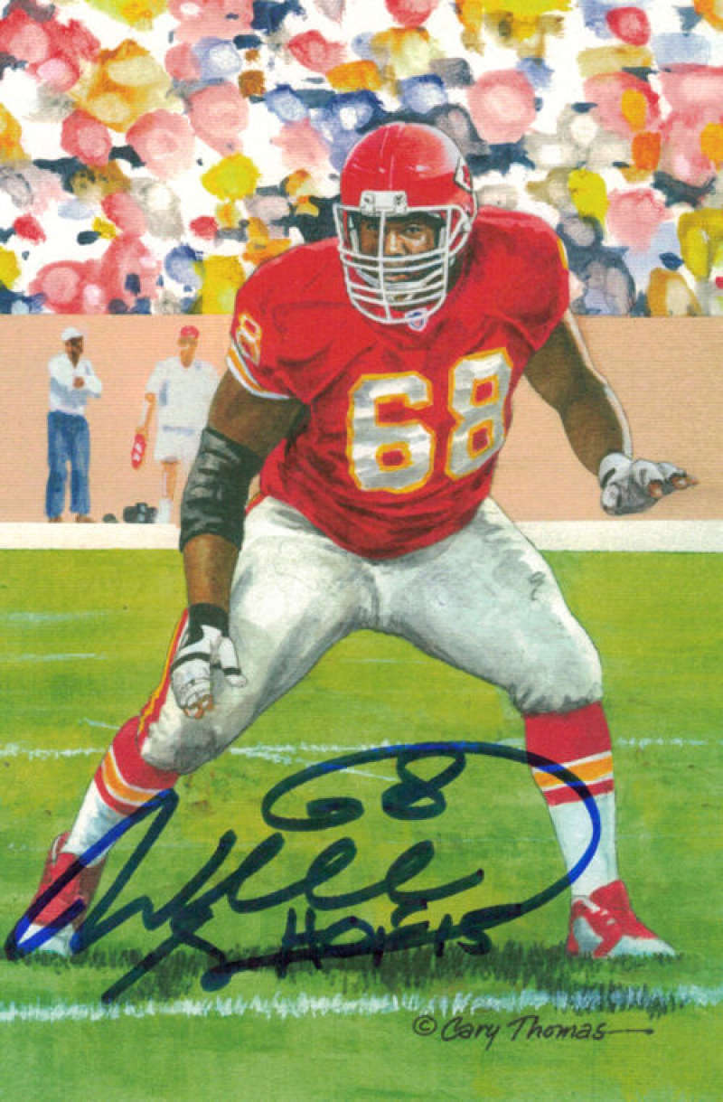 Will Shields Signed Kansas City Chiefs Goal Line Art Card (Blue) HOF-Powers Sports Memorabilia