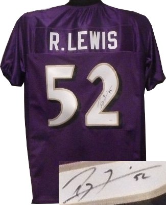 Ray Lewis Autographed Purple Custom Stitched Pro Style Football Jersey XL w/ #52 - JSA Hologram-Powers Sports Memorabilia