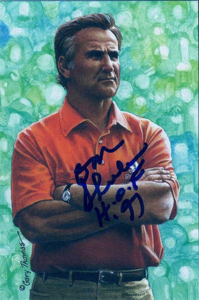 Don Shula Miami Dolphins Signed Goal Line Art Card with HOF 97-Powers Sports Memorabilia