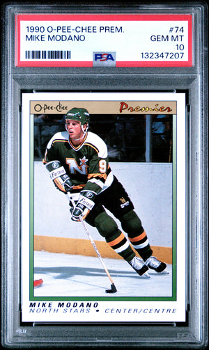 Mike Modano 1990 O-Pee-Chee Premier Minnesota North Stars Hockey Rookie Card RC #74 Graded PSA 10 Cert #132347207-Powers Sports Memorabilia