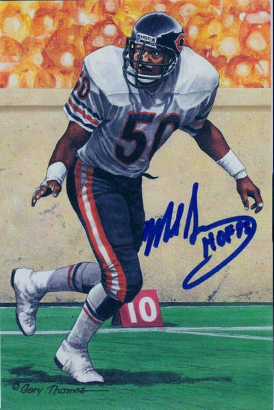 Mike Singletary Signed Chicago Bears Goal Line Art w/HOF 98-Powers Sports Memorabilia