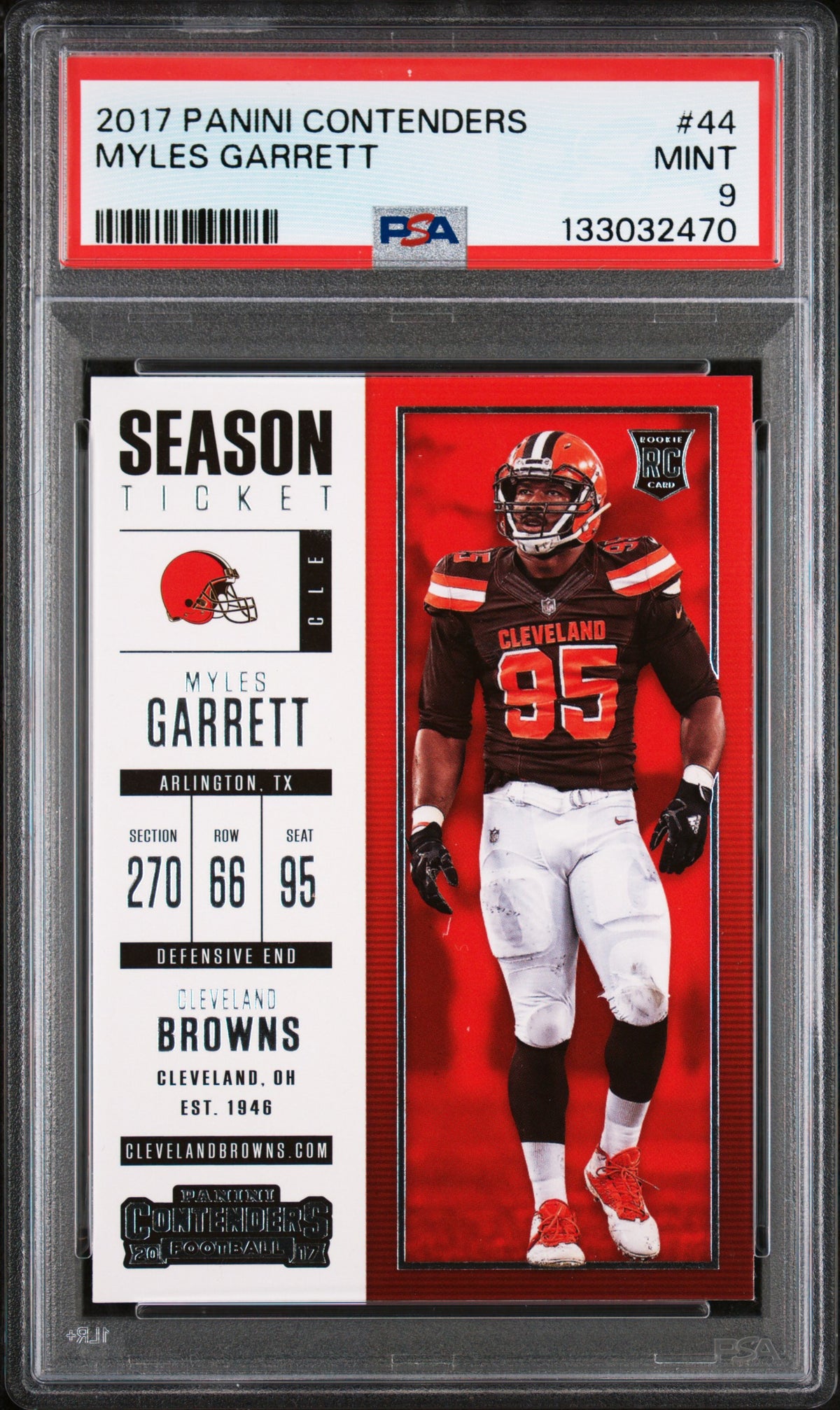 Myles Garrett 2017 Panini Contenders Cleveland Browns Football RC Rookie Card #44 Graded PSA 9 Cert #133032470-Powers Sports Memorabilia