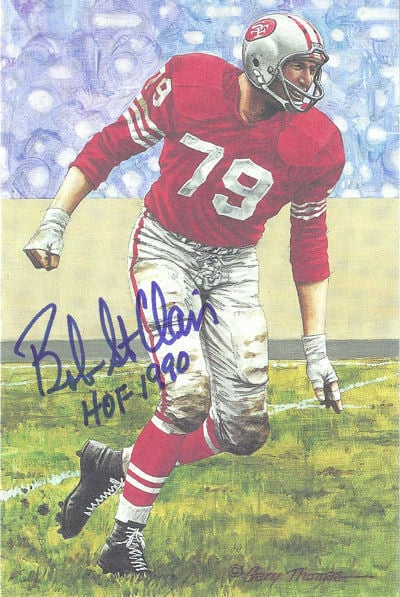 Bob St Clair Signed San Francisco 49ers Goal Line Card in Blue w/HOF 90-Powers Sports Memorabilia