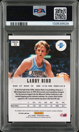 Larry Bird 2021 Panini Prizm Draft Picks Flashback Silver Prizm Signed Basketball Card #13 Graded PSA 8 Auto 8 Cert #133539528-Powers Sports Memorabilia