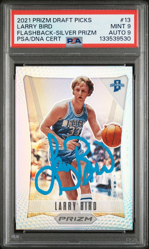 Larry Bird 2021 Panini Prizm Draft Picks Flashback Silver Prizm Signed Basketball Card #13 Graded PSA 9 Auto 9 Cert #133539530-Powers Sports Memorabilia