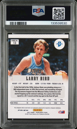 Larry Bird 2021 Panini Prizm Draft Picks Flashback Silver Prizm Signed Basketball Card #13 Graded PSA 9 Auto 9 Cert #133539530-Powers Sports Memorabilia