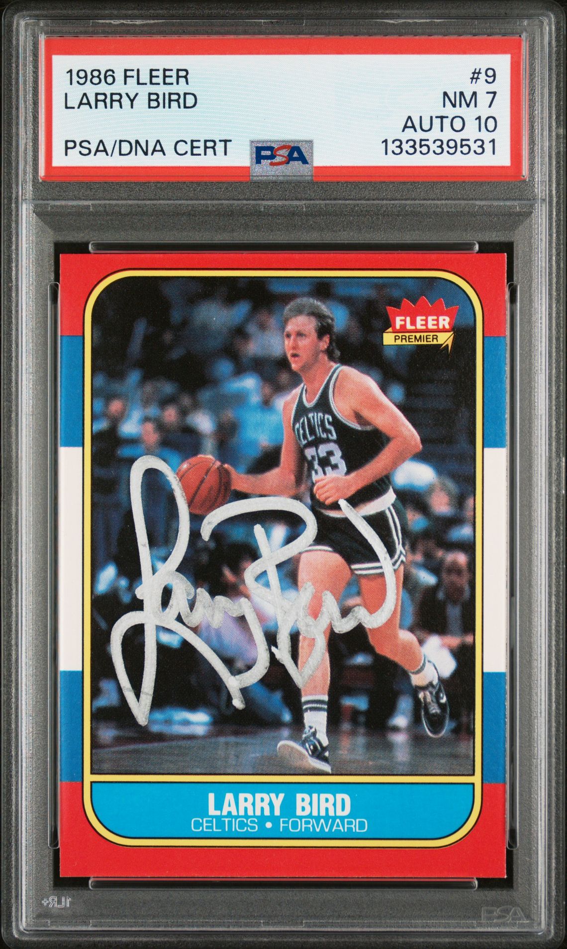 Larry Bird 1986 Fleer Signed Basketball Card #9 Graded PSA 7 Auto 10 Cert #133539531-Powers Sports Memorabilia