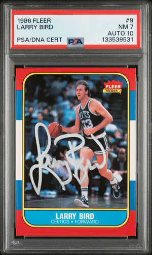 Larry Bird 1986 Fleer Signed Basketball Card #9 Graded PSA 7 Auto 10 Cert #133539531-Powers Sports Memorabilia