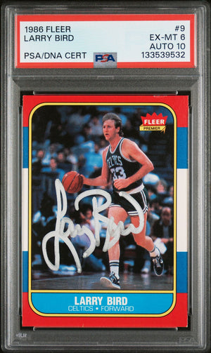 Larry Bird 1986 Fleer Signed Basketball Card #9 Graded PSA 6 Auto 10 Cert #133539532-Powers Sports Memorabilia