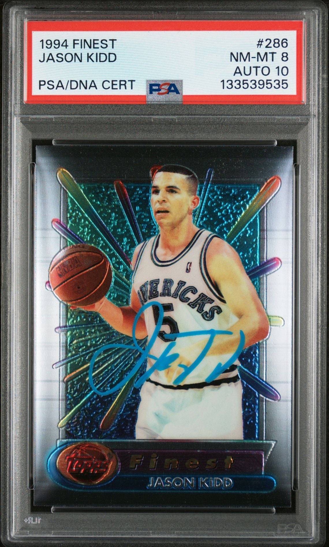 Jason Kidd 1994 Topps Finest Signed Basketball Rookie Card #286 Graded PSA 8 Auto 10 Cert #133539535-Powers Sports Memorabilia