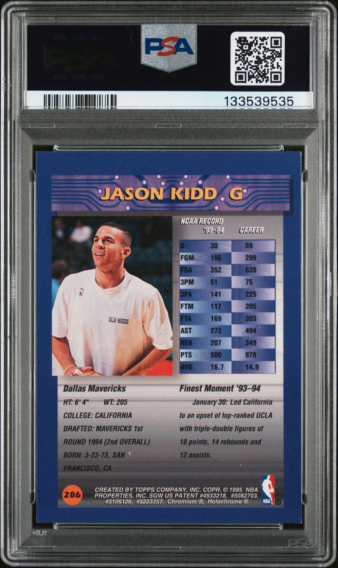 Jason Kidd 1994 Topps Finest Signed Basketball Rookie Card #286 Graded PSA 8 Auto 10 Cert #133539535-Powers Sports Memorabilia