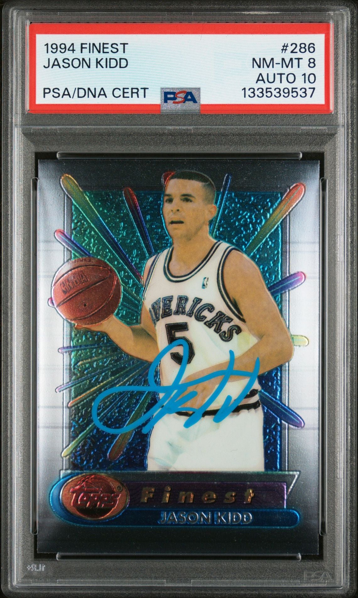 Jason Kidd 1994 Topps Finest Signed Basketball Rookie Card #286 Graded PSA 8 Auto 10 Cert #133539537-Powers Sports Memorabilia