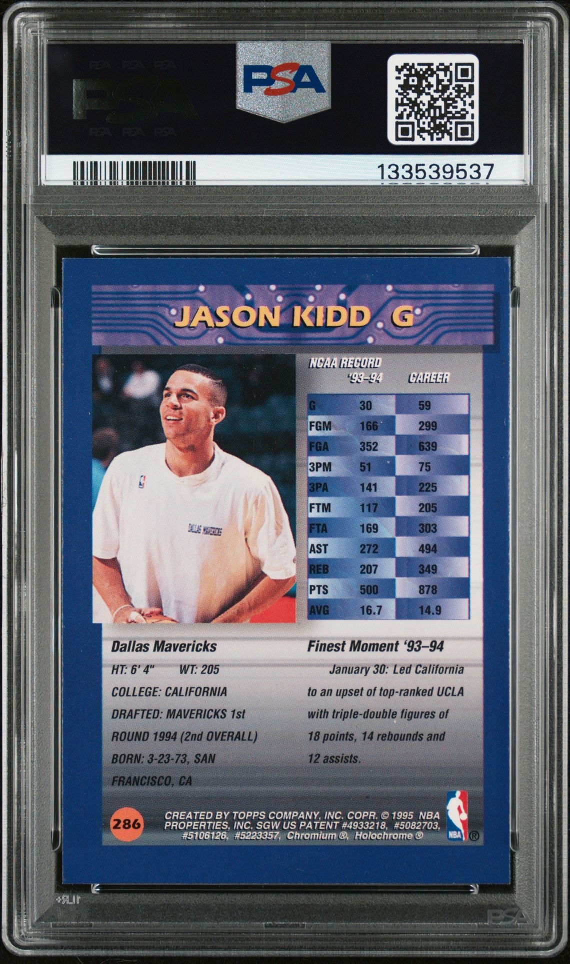 Jason Kidd 1994 Topps Finest Signed Basketball Rookie Card #286 Graded PSA 8 Auto 10 Cert #133539537-Powers Sports Memorabilia