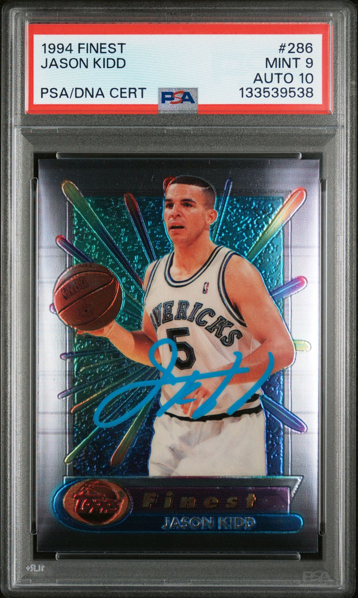 Jason Kidd 1994 Finest Signed Basketball Rookie Card #286 Graded PSA 9 Auto 10 Cert #133539538-Powers Sports Memorabilia