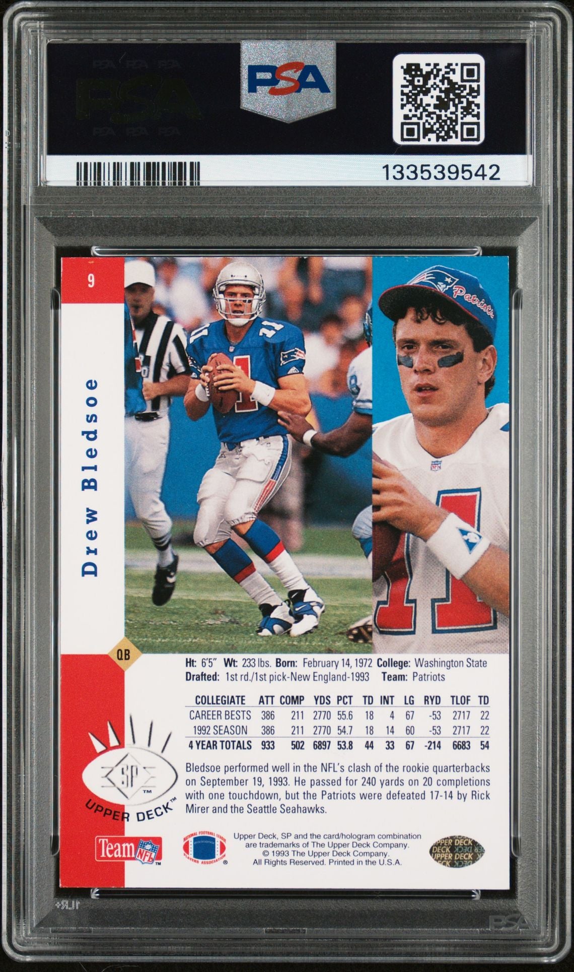 Drew Bledsoe 1993 SP Foil Signed Football Rookie Card #9 Graded PSA 6 Auto 10 Cert #133539542-Powers Sports Memorabilia
