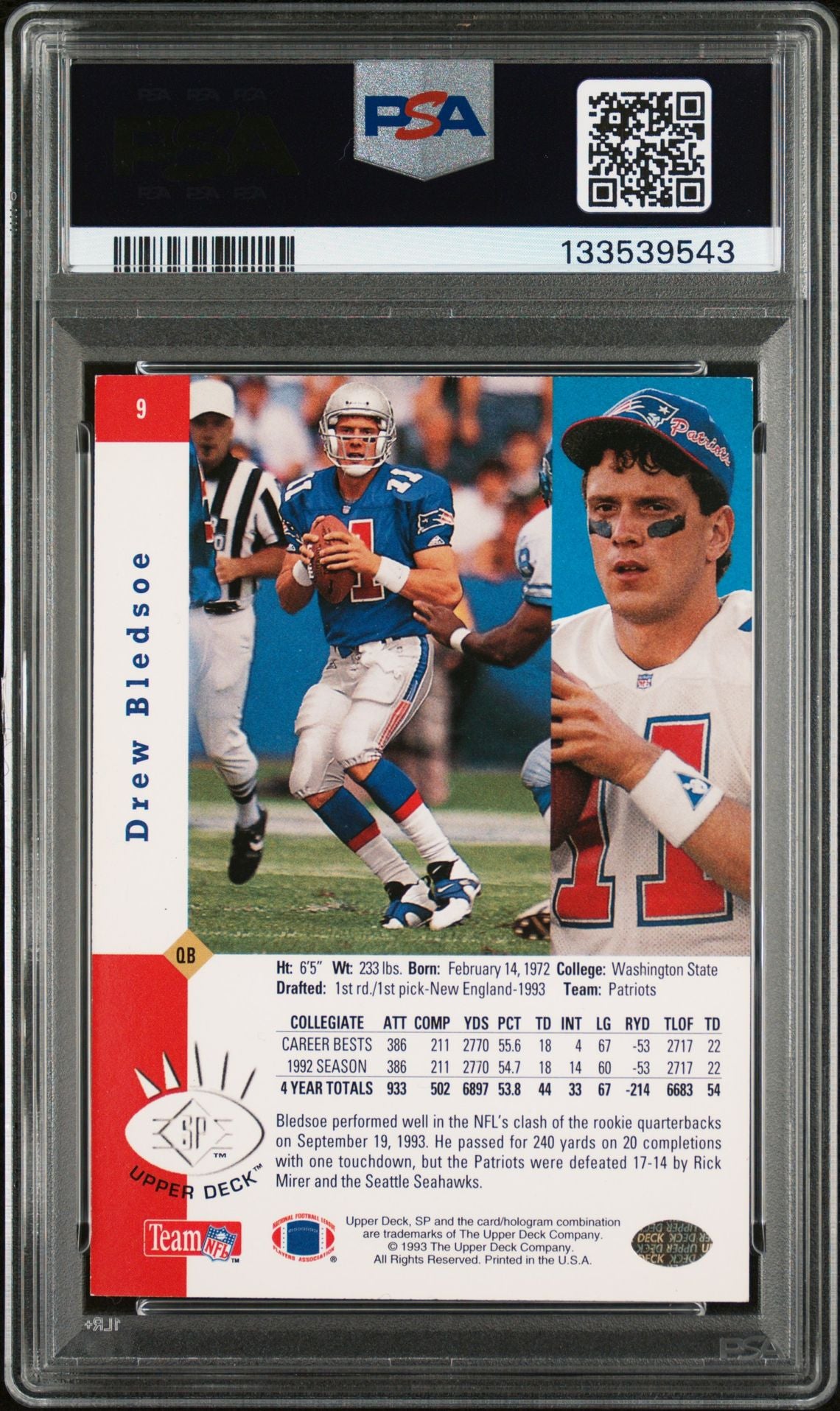 Drew Bledsoe 1993 SP Foil Signed Football Rookie Card #9 Graded PSA 6 Auto 10 Cert #133539543-Powers Sports Memorabilia