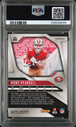 Ricky Pearsall 2024 Panini Prizm Red Wave Signed Football Rookie Card #383 Graded PSA 9 Auto 8 46/149 Cert #133539545-Powers Sports Memorabilia