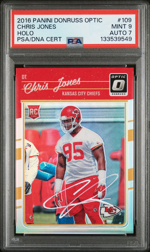Chris Jones 2016 Panini Donruss Optic Holo Signed Football Rookie Card #109 Graded PSA 9 Auto 7 Cert #133539549-Powers Sports Memorabilia