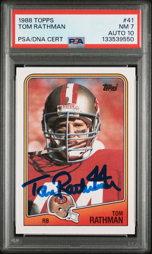 Tom Rathman 1988 Topps Signed Football Rookie Card #41 Graded PSA 7 Auto 10 Cert #133539550-Powers Sports Memorabilia