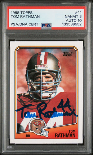 Tom Rathman 1988 Topps Signed Football Rookie Card #41 Graded PSA 8 Auto 10 Cert #133539552-Powers Sports Memorabilia