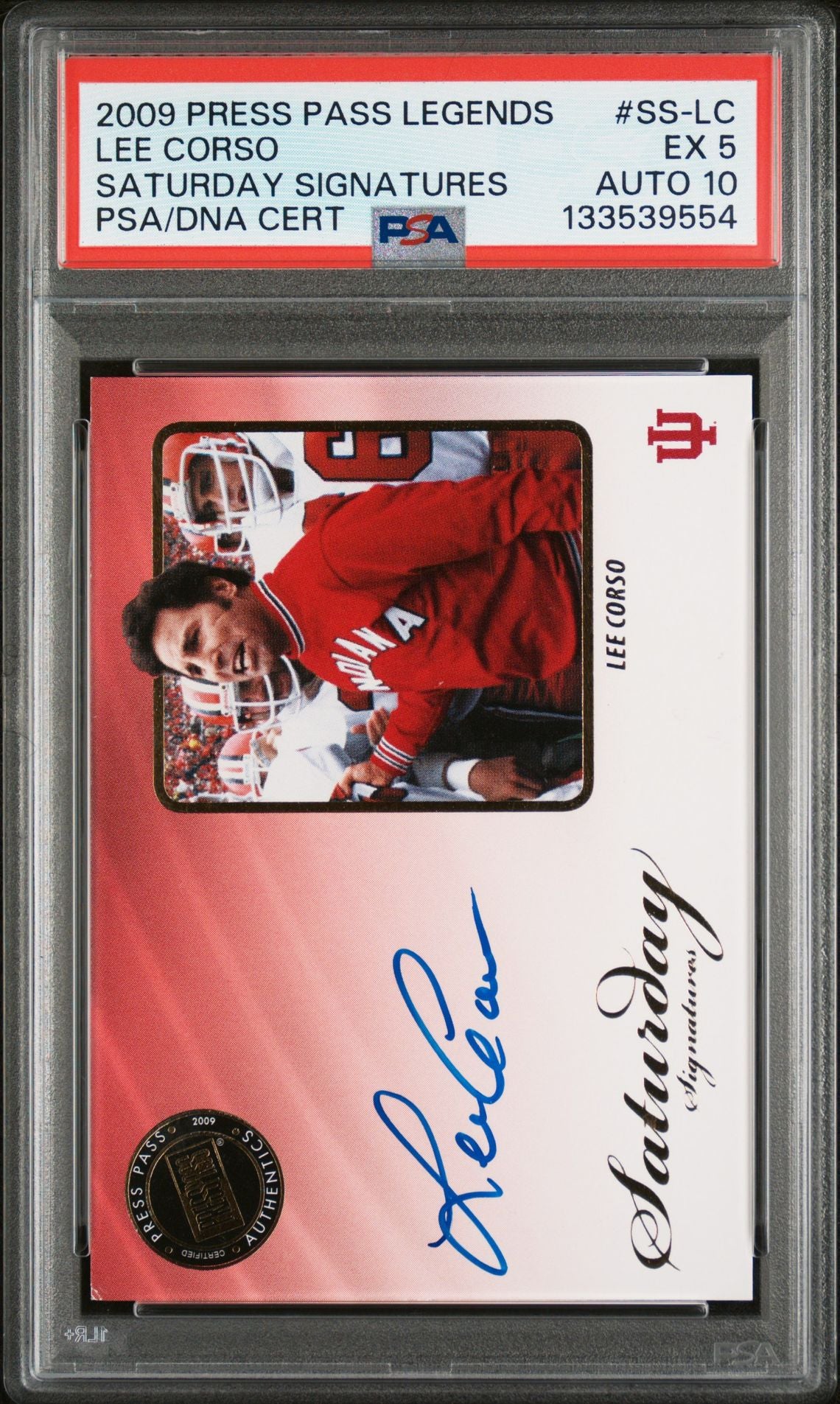 Lee Corso 2009 Press Pass Legends Saturday Signatures Signed Football Card #SS-LC Graded PSA 5 Auto 10 Cert #133539554-Powers Sports Memorabilia