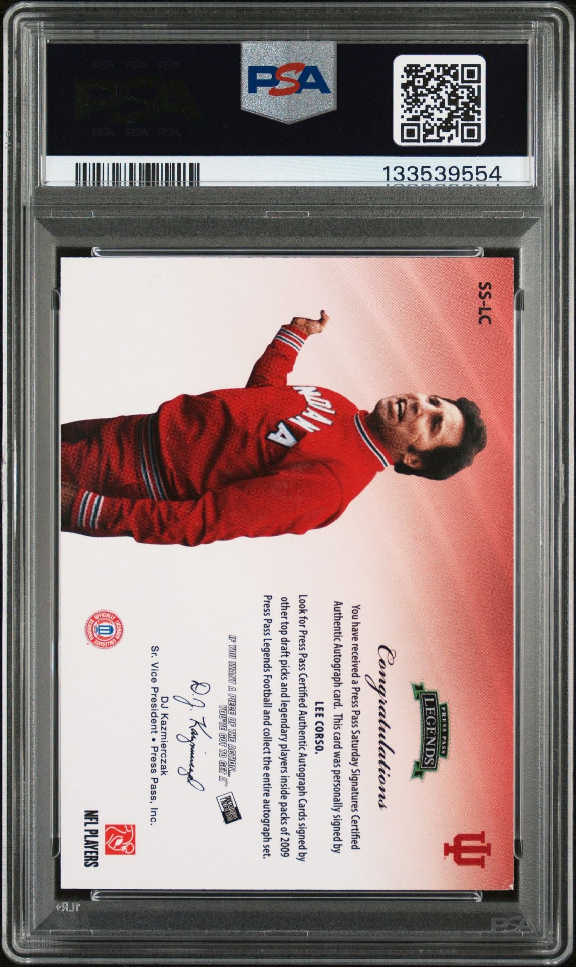 Lee Corso 2009 Press Pass Legends Saturday Signatures Signed Football Card #SS-LC Graded PSA 5 Auto 10 Cert #133539554-Powers Sports Memorabilia