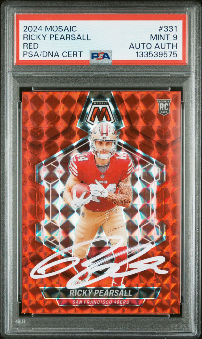 Ricky Pearsall 2024 Panini Mosaic Red Signed Football Rookie Card #331 Graded PSA 9 Auto Auth Cert #133539575-Powers Sports Memorabilia