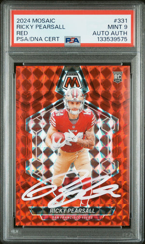 Ricky Pearsall 2024 Panini Mosaic Red Signed Football Rookie Card #331 Graded PSA 9 Auto Auth Cert #133539575-Powers Sports Memorabilia