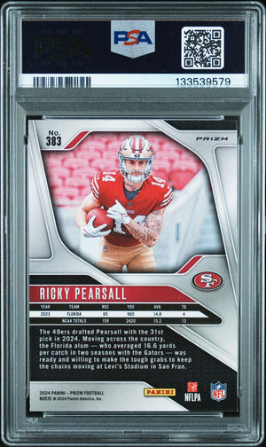 Ricky Pearsall 2024 Panini Prizm Silver Signed Football Rookie Card #383 Graded PSA 9 Auto Auth Cert #133539579-Powers Sports Memorabilia