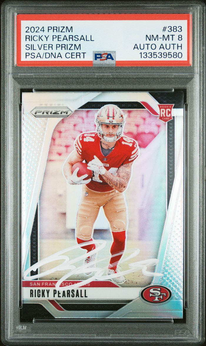 Ricky Pearsall 2024 Panini Prizm Silver Signed Football Rookie Card #383 Graded PSA 8 Auto Auth Cert #133539580-Powers Sports Memorabilia
