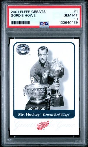 Gordie Howe 2001 Fleer Greats Hockey Card #1 Graded PSA 10 Cert #133640489-Powers Sports Memorabilia