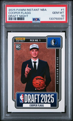 Cooper Flagg 2025 Panini Instant NBA Draft Night Basketball Rookie Card #1 Graded PSA 10 Cert #133750097-Powers Sports Memorabilia