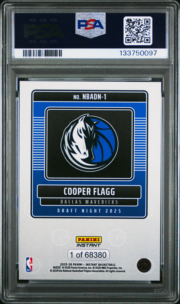 Cooper Flagg 2025 Panini Instant NBA Draft Night Basketball Rookie Card #1 Graded PSA 10 Cert #133750097-Powers Sports Memorabilia
