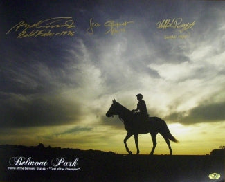 Laffit Pincay Autographed Belmont Stakes Winners Belmont Park Sunrise Horse Racing 16x20 Photo w/ 3 Sig-Powers Sports Memorabilia