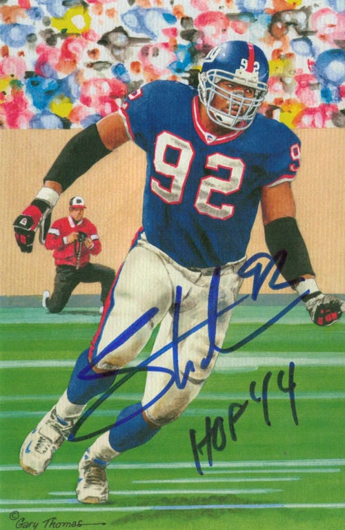 Michael Strahan Signed New York Giants Goal Line Art Card (Blue w/HOF)-Powers Sports Memorabilia