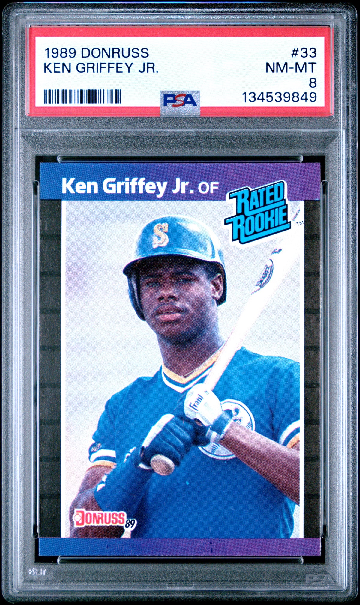 Ken Griffey Jr. 1989 Donruss Rated Rookie Seattle Mariners Baseball RC Rookie Card #33 Graded PSA 8 Cert #134539849-Powers Sports Memorabilia