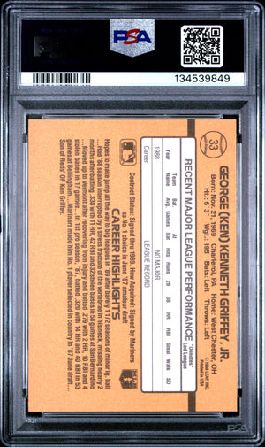 Ken Griffey Jr. 1989 Donruss Rated Rookie Seattle Mariners Baseball RC Rookie Card #33 Graded PSA 8 Cert #134539849-Powers Sports Memorabilia