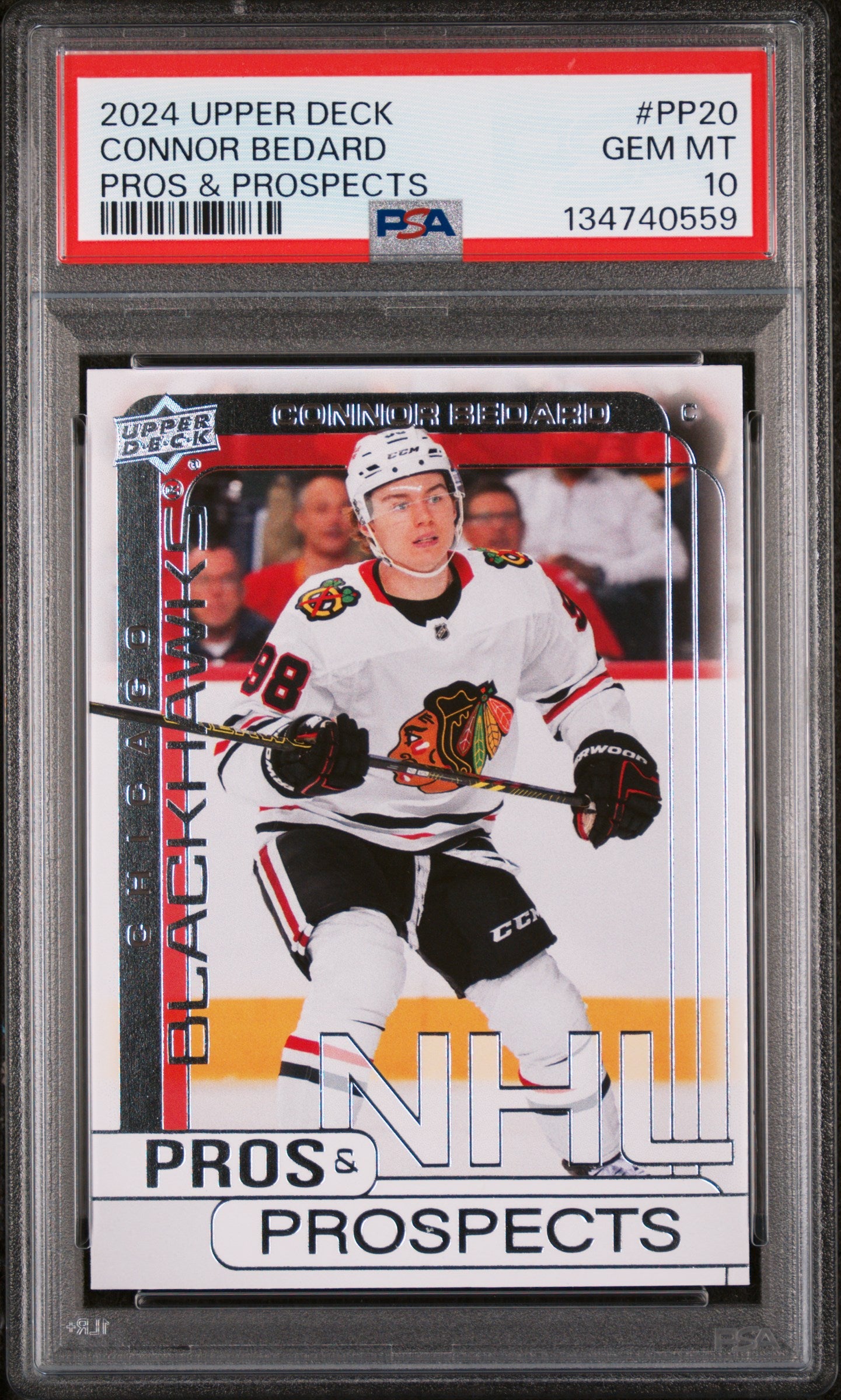 Connor Bedard 2024 Upper Deck Pros & Prospects Hockey Card #PP20 Graded PSA 10 Cert #134740559-Powers Sports Memorabilia