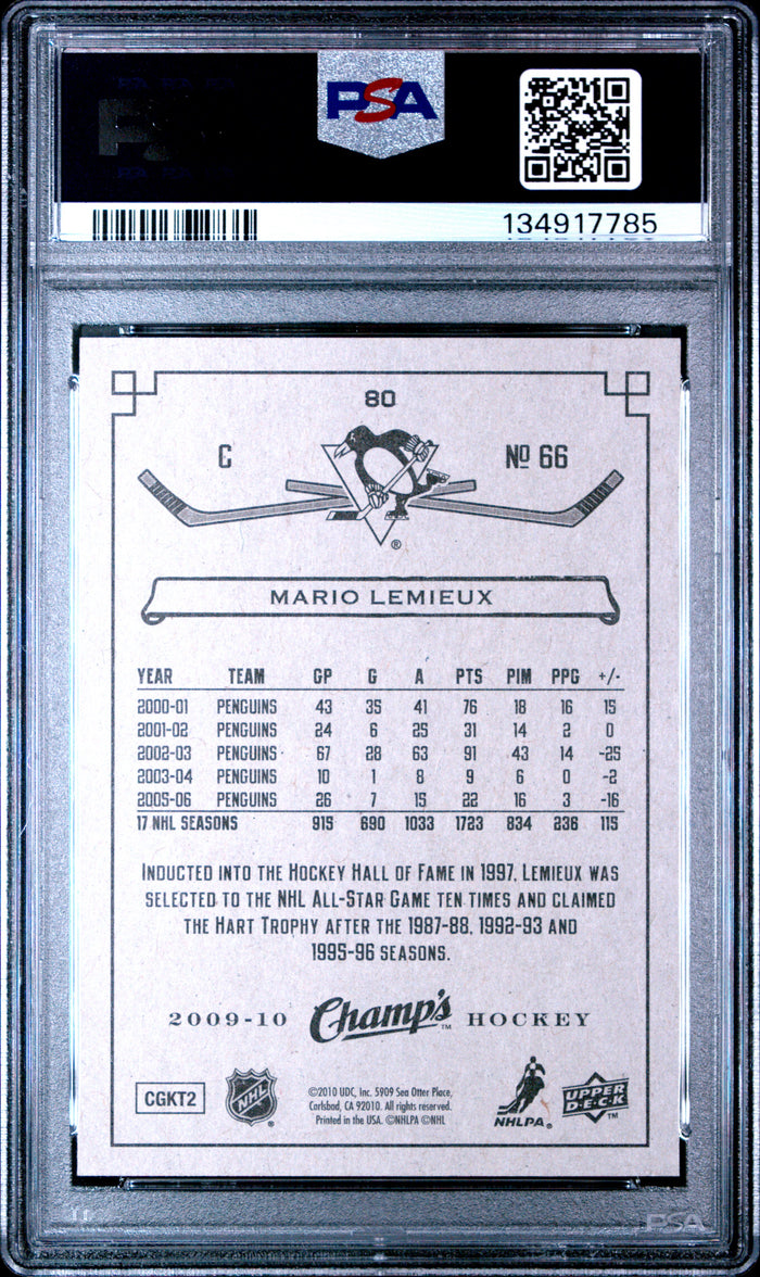 Mario Lemieux 2009 Upper Deck Champs Hockey Card #80 Graded PSA 10 Cert #134917785-Powers Sports Memorabilia
