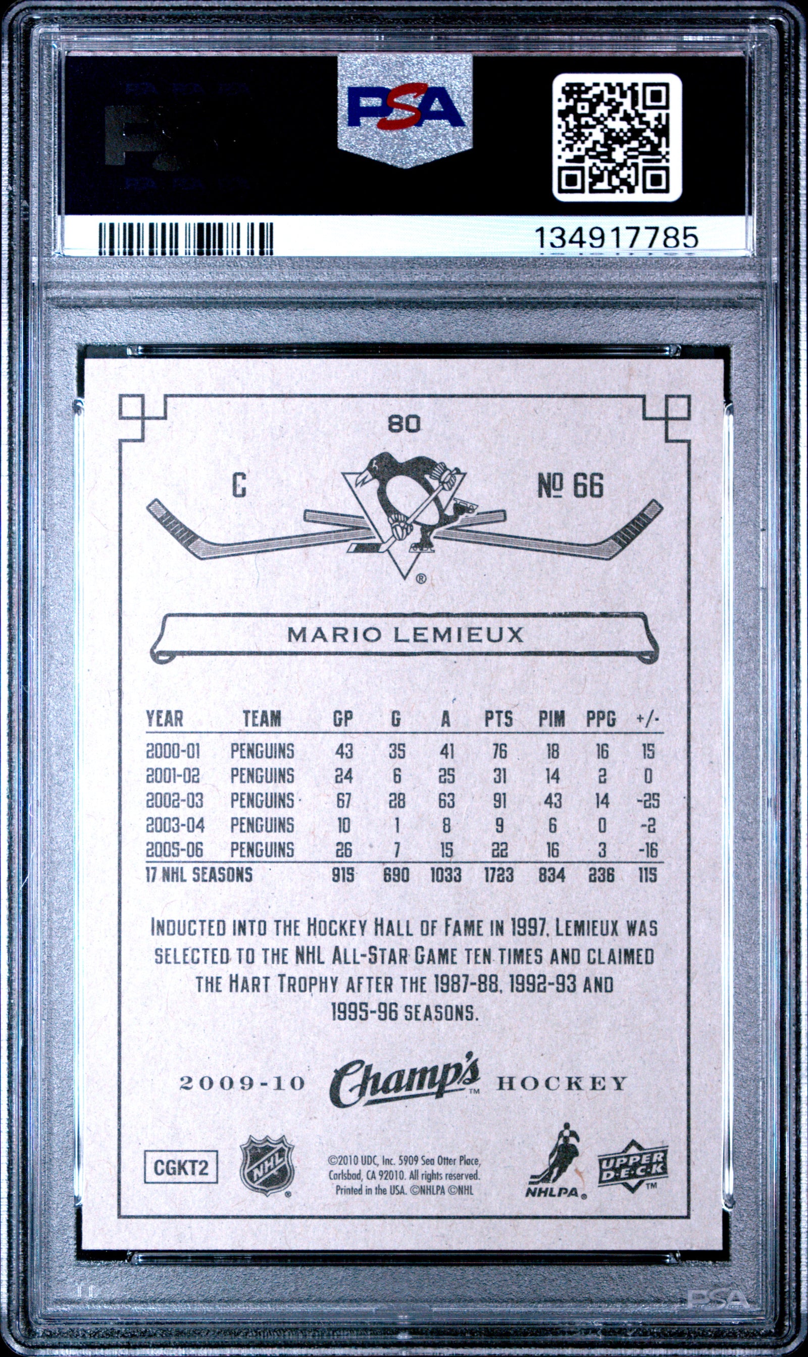 Mario Lemieux 2009 Upper Deck Champs Hockey Card #80 Graded PSA 10 Cert #134917785-Powers Sports Memorabilia