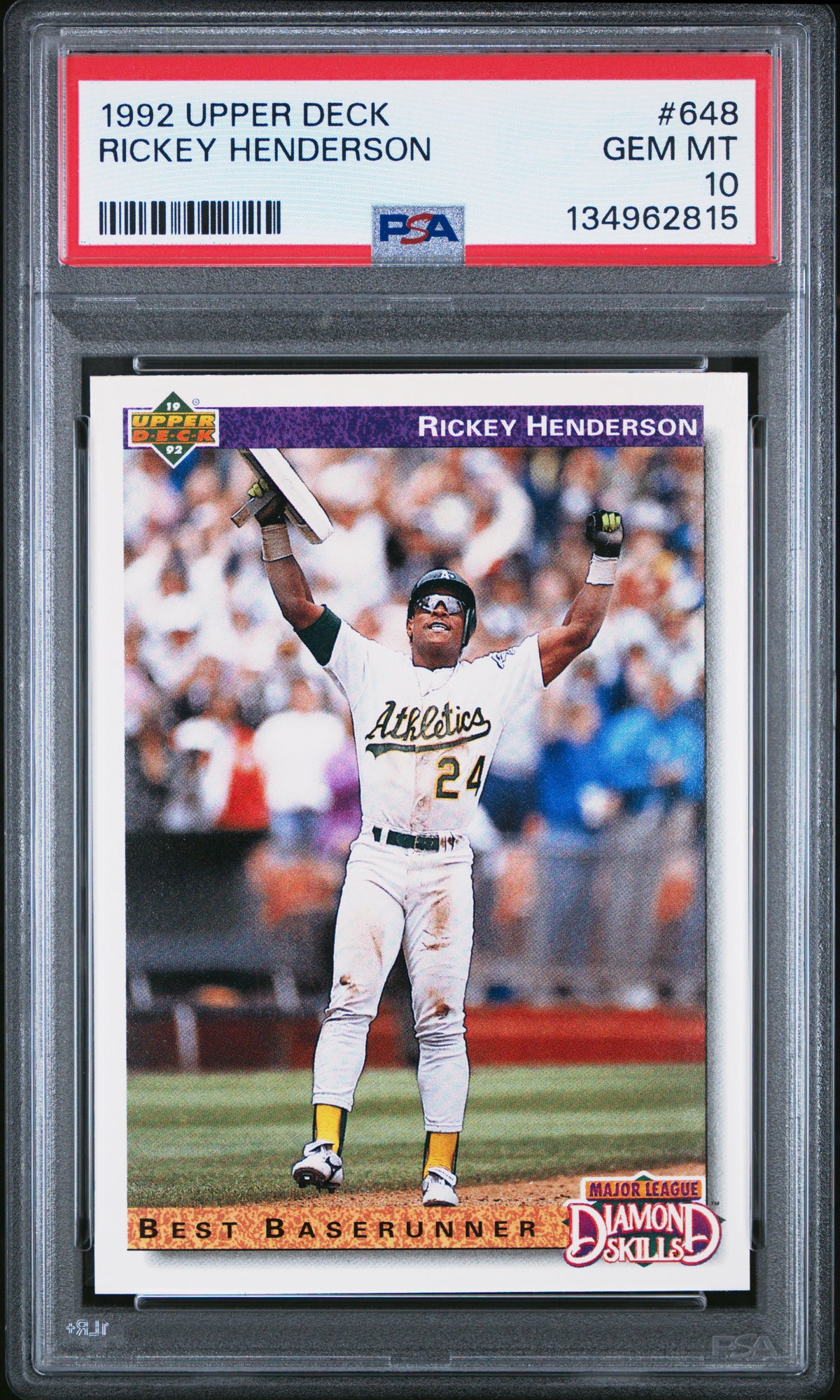Rickey Henderson 1992 Upper Deck Athletics Card #648 PSA 10