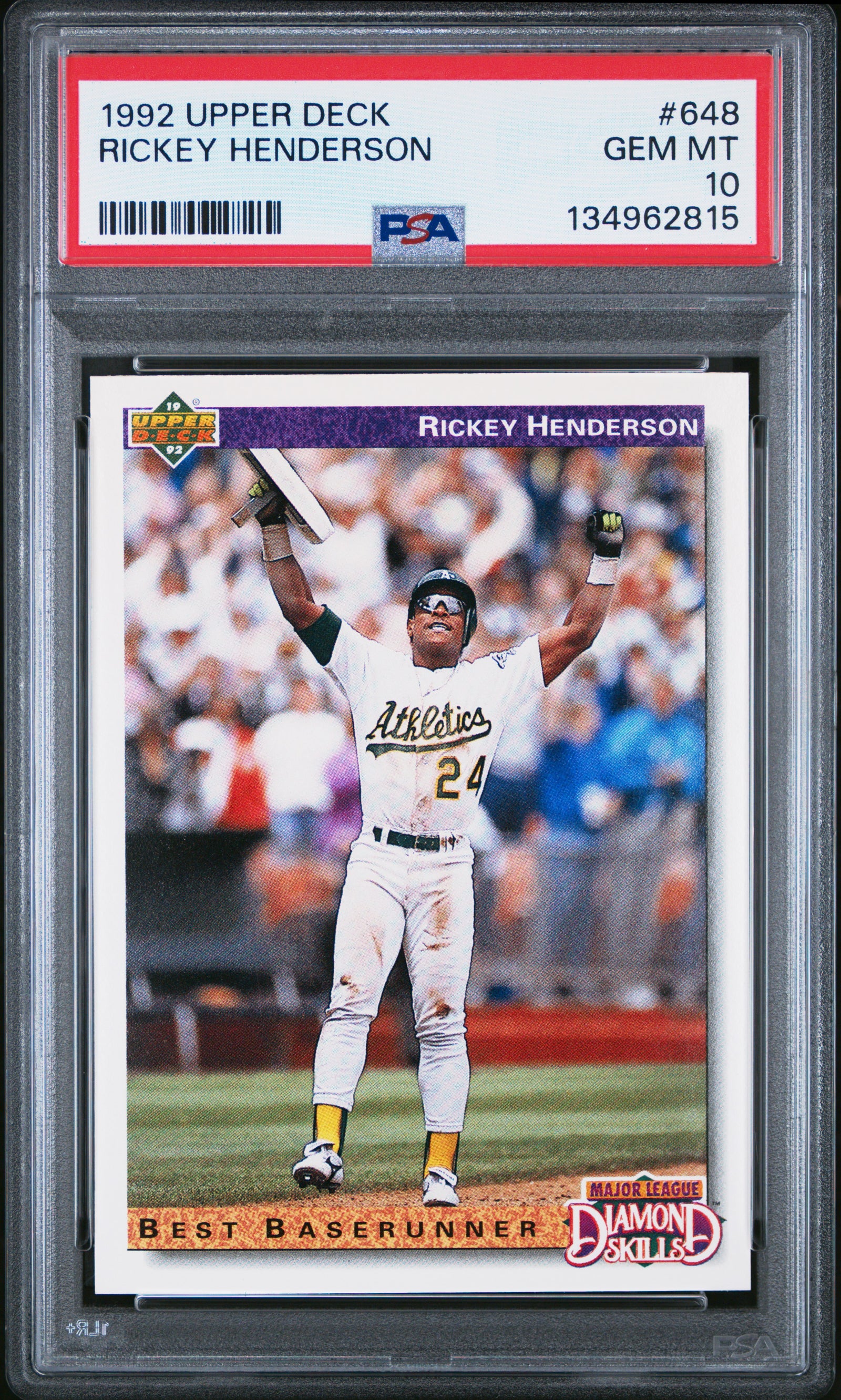Rickey Henderson 1992 Upper Deck Athletics Card #648 PSA 10-Powers Sports Memorabilia
