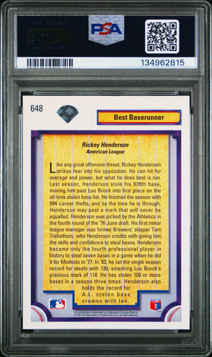 Rickey Henderson 1992 Upper Deck Athletics Card #648 PSA 10