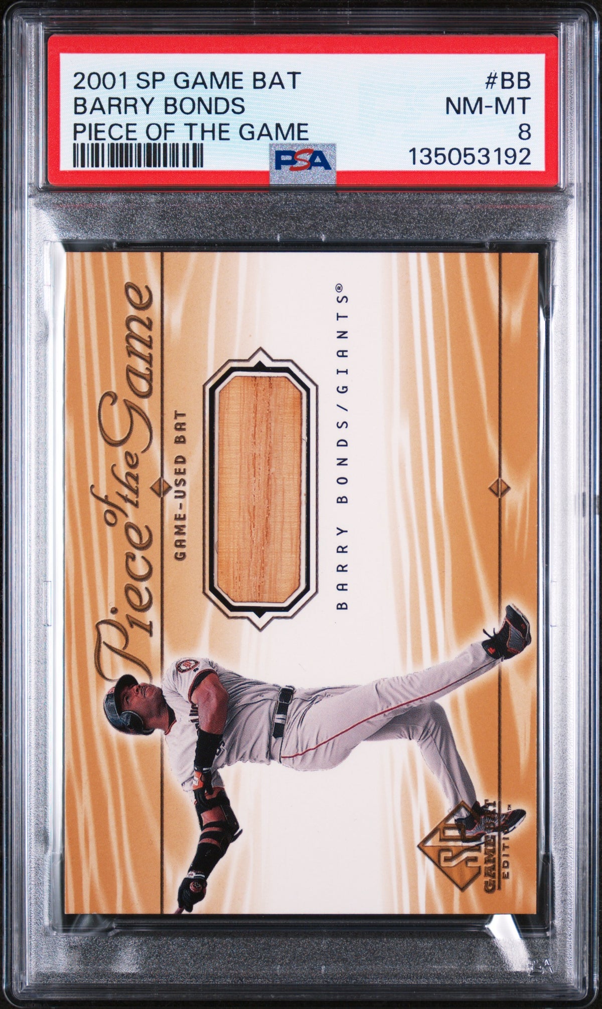 Barry Bonds 2001 SP Game Bat Piece Of The Game Game-Used Bat San Francisco Giants Baseball Card #BB Graded PSA 8 Cert #135053192-Powers Sports Memorabilia