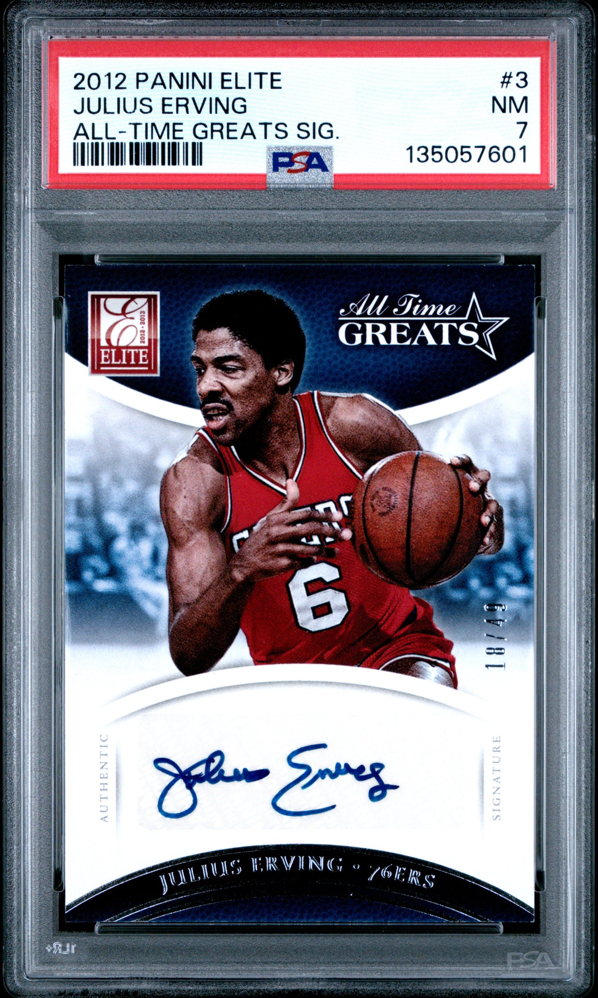 Julius Erving 2012 Panini Elite Auto Card #3 PSA 7 16/99-Powers Sports Memorabilia
