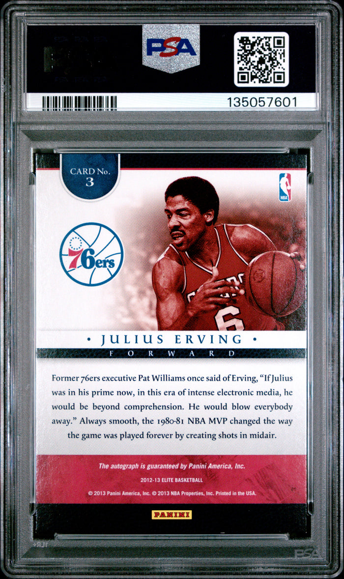 Julius Erving 2012 Panini Elite Auto Card #3 PSA 7 16/99-Powers Sports Memorabilia