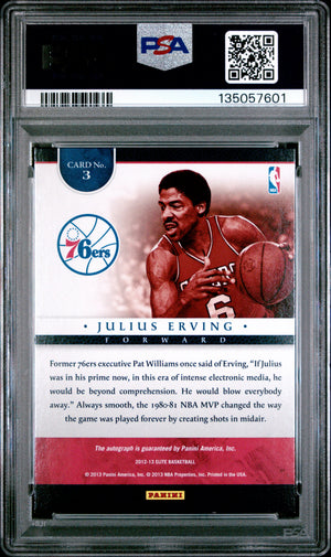 Julius Erving 2012 Panini Elite Auto Card #3 PSA 7 16/99-Powers Sports Memorabilia