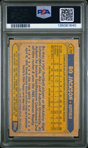 Bo Jackson 1987 Topps Future Stars Kansas City Royals Baseball RC Rookie Card #170 PSA 9 Cert #135081840